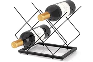 Urban Deco Small Wine Rack 5 Bottle Holder - Modern Metal Wire Wine Storage for Countertop Table Top Coffee Bar Kitchen (Black)