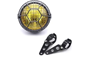 EVOMOSA Motorrad Scheinwerfer, Retro 6 '' Universal Halogen Frontscheinwerfer mit Lampenschirmabdeckung zur Überholung des Motorrad Cafe-Racer (Gelb)