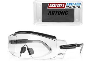 abtong Skyddsglasögon över glasögon — ANSI Z87.1 skyddsglasögon med anti-dimma klar lindad lins och justerbara tempel