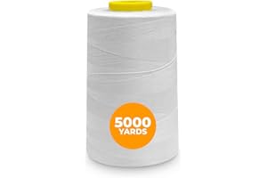 Weemex 1 Bobina grande de Hilo de Coser Blanco de Poliéster | 11 opciones | para Máquina Remalladora, overlock, Singer, Janome, etc | hilo de 5000 Yardas cada uno 40S/2 para todo Propósito (White)