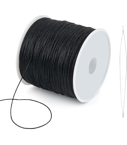 Rouleau Cordon Ciré 0.5mm Noir 80m – Fil Robuste Polyester Ciré Pour Bijoux, Bracelets, Colliers, Macramé Et Loisirs Créatifs