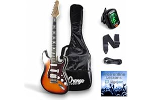 RIDE GB California County Electric Guitar Full Size 39" solid body with 2 single coil and 1 double humbucker. 5 way selector. Red Pearloid pick guard. Pearloid block fret marker. (SUNBURST)