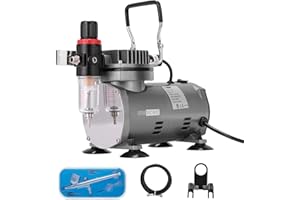 VIVOHOME 1/5HP Compresor de Aerógrafo con Pistola de Doble Acción Kit de Pintura Profesional con Regulador de Presión 4 Bar para Gráficos Parada Automática