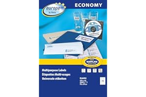 Europe 100 Étiquettes Autocollantes Blanches Personnalisables 70 x 37 mm, 2400 Pièces, Impression Laser et Jet d'Encre