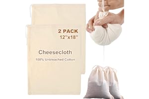 FTONOM5 2 Pack Large Cheese Cloth Bags for Straining - Cotton Muslin Bags Nut Milk Bag Reusable Nutmilk Mesh Bag for Cheesecloth for Straining Liquid - Fine Mesh and Drawstring Closure (12"x18")