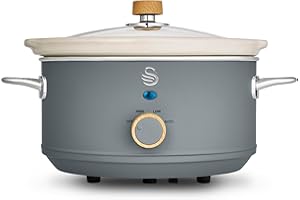 Swan Nordic Manual Slow Cooker, 3 Settings, Removable Dishwasher Safe Ceramic Pot and Glass Lid, Recipe Book Included, 3.5L (3-4 Servings), 200W, Grey, SF17021GRYN