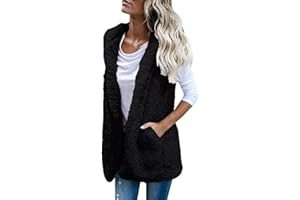 SHZFGUI Fleece Sherpa Fuzzy Warm Lightweight Sleeveless Gilet Quilted Reversible Vest Jacket with Pockets For Women