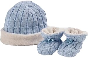 SUZY KATIES PLAYPEN / BABY BEST BUYS Natures Purest Fur Lined Cable Knit Hat & Booties Set - Blue