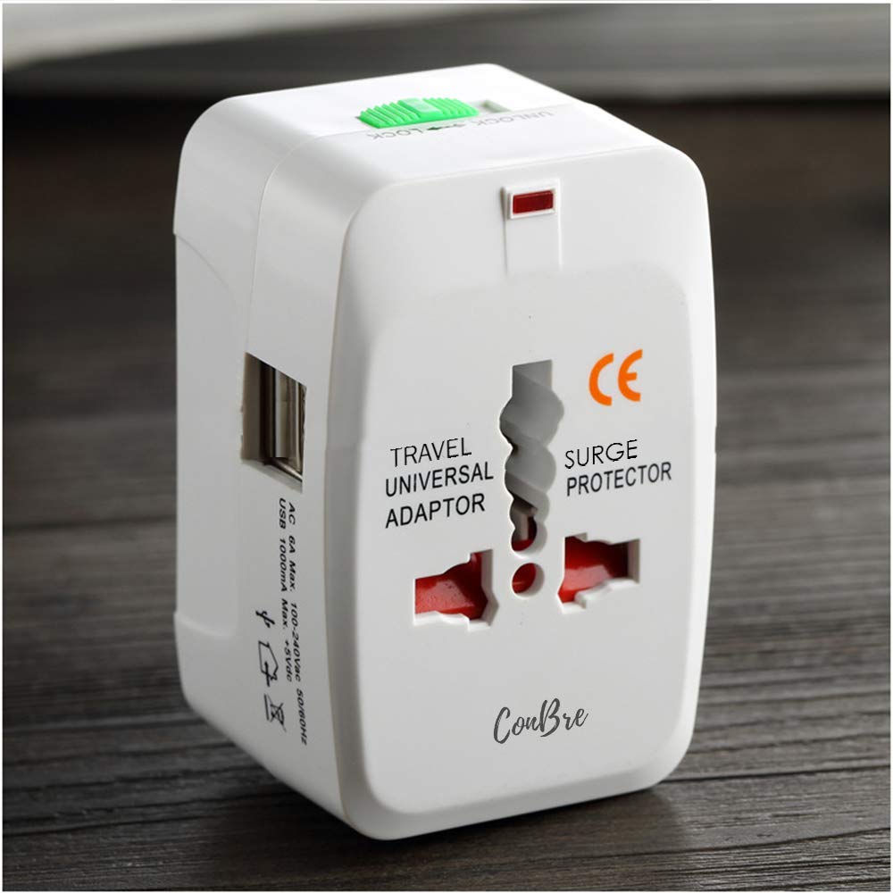 Conbre Universal Travel Adapter with Dual USB Charger Ports, International Worldwide Charger Plug for Phone, Mobile,Laptop, Camera, Tablet (Black) (UniPlug)