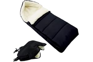 BAMBINIWELT BY RAFAEL K. BAMBINIWELT KOMBI-ANGEBOT Muff + Winterfußsack 108cm - aus Lammwolle für Kinderwagen, Buggy, Radanhänger - WOLLE - LINIERT - SCHWARZ