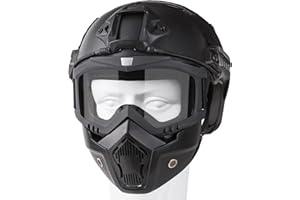 Bvawtrs Taktische Airsoft-Gear-Airsoft-Maske und Helm, Airsoft-Vollgesichtsmaske, abnehmbare Airsoft-Brille, Paintball PJ Fast Helm mit NVG-Halterung vorne und Seitenschiene