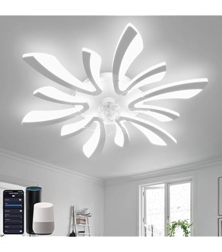 KeLuKes Stille plafondventilatoren met verlichting, compatibel met Alexa en Google Assistant, 78 cm slaapkamer plafondventilator met lamp, gelijkstroommotor, timer geheugenfunctie, omkeerbare dimbare