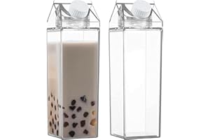 PW TOOLS 2er-Pack Milchkarton-Wasserflasche, 500 Ml/1000 Ml Klare Quadratische Saft-Nachfüll-Wasserflasche, Wiederverwendbare Milchkarton-geformte Wasserflasche Saftflasche, Für Reisen, Camping, Sport