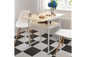 nozama Folding Dining Table, Drop Leaf Table for Small Spaces with 2-tier Storage Shelves, Multifunction Extendable Study Workstation PC Desk for Work (Light Oak)