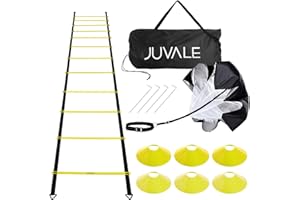 Juvale Sprzęt do treningu zwinności z drabiną, 6 stożków tarczowych, spadochron oporowy do treningu szybkiego, piłki nożnej, treningu, pracy nóg