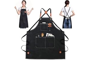 GTDOOCE Tablier de Cuisine,Tablier de Travail,Tablier Barbecue avec 3 Poches Tablier Cuisine,Bretelles Réglables Tablier Cuisine à Sans Manches Tablier Robe pour Barbecue à la Maison