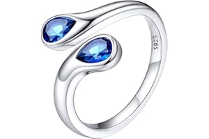 Silvora Bagues Femmes en Argent 925 Anneaux Ouvert Réglables avec Pierre de Naissance Douze Mois Type de Larme Alliance Bijoux Cadeau pour Soeur Maman Bague Fille avec Boîte Gratuit