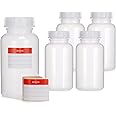 5x 500 ml wide neck bottles made of LDPE with screw cap, empty chemistry bottles, laboratory bottles with lid as storage container for laboratory, kitchen or hobby