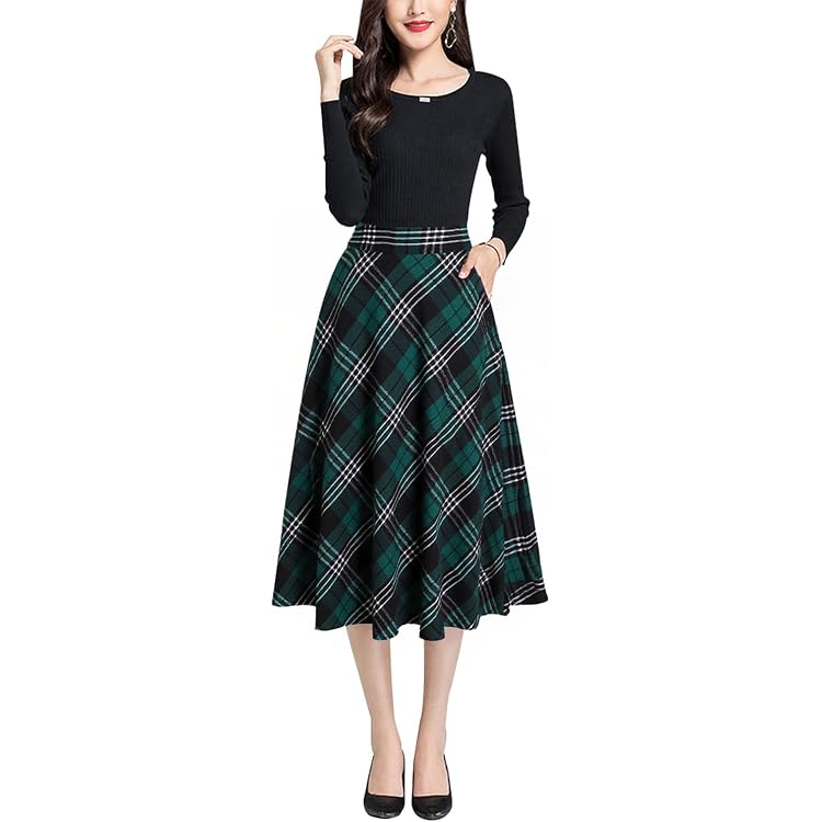 Jupe Longue Femme Hiver - Laine, Taille Haute, Plissée, Avec Poches, Tailles S à 3XL