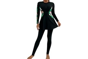 IBAKOM Women's Muslim Swimwear: Long Sleeve Burkini 2 Pieces Full Cover Modest Swimsuit Rash Guard Wetsuit Bathing Suit- Islamic Swimming Costume