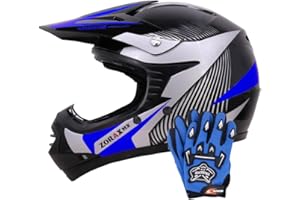 Zorax ZOR-X19 Blue M (51-52cm) PREDATOR Kids Motocross Motorbike MX Helmet ECE 2206 & Gloves M(6cm)