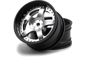 hobbysoul 2pcs RC 1/10 Aluminum Alloy Wheel Rims Hex 12mm Adjustable Offset Black & Silver Color Fit 1:10 RC On Road Drift Touring Car Tires