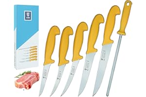 SMI - 6 Pezzi Set Coltelli da Cucina Professionali, Coltello Macellaio, Affilatura Acciaio, Coltello Disosso, Coltelli Carne, Coltello Chef - Solingen Made in Germany