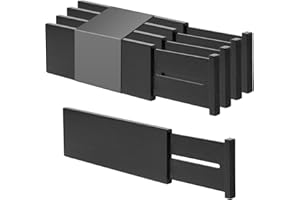‎UTOPLIKE Utoplike Bambusowe przegrody do szuflad, 10 cm, wysokie regulowane organizery do szuflad na ubrania, sprężynowe, działają w kuchni, łazience, sypialni, biurku, 4 szt., czarne