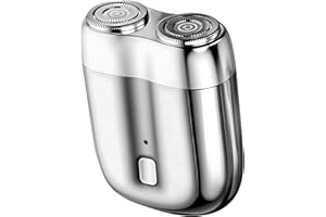 LOPHE Mini Afeitadora Eléctrica Hombre, 1 Pc Afeitadora Pequeño Giratorio de Doble Anillo, Recargable por USB, Afeitadora Eléctrica Portátil con Cuchillas Dobles Flotantes, Impermeable(Color Plateado)