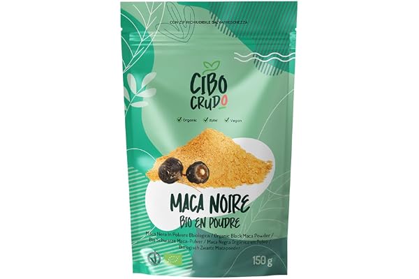 Poudre de Maca Bio - 150g. Maca Noire Bio et Pur du Pérou de Racine de Maca pour Maca Coffee. Source d'Antioxydants Vitamine C Fer Calcium et Potassium. Organic Black Maca Root Powder.