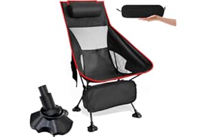 Bindokun Camping Chair 150kg for Adults,Portable Lightweight Folding Chair with Carrying Bag and Storage Pocket With Frog's Feet,High Back,For Hiking,Picnic,Fishing - (High Back, Red)