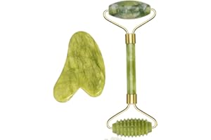 MUUZLL Gua Sha MassagegeräT, Jade Roller Set, Natü Rliche Jaderolle, Gesichts FüR Anti-Aging-Falten, Schlankheit Und Straffung Gesicht, Gesichtsroller Gesichtsmassage (Jade Roller Set-1)