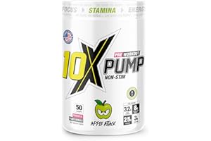 10X Athletic Non Stim Pre Workout No Caffeine Beta Alanine Creatine Sugar Free Vegan Low Calorie Various Flavours 600g 25/50 Servings (Apple)