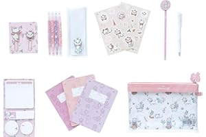 Grupo Erik - Set de Papeterie Disney, Bonjour Marie, Les Artistochats | Inclut: 1 Stylo Bille, 1 Crayon de Papier, 4 Surligneurs, 2 Trombones, 3 Carnets A6, des Stickers | Papeterie Kawaii