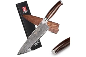 YARENH 20.5 cm Cuchillo Cocinero de Acero de Damasco, Profesional Cuchillo de Chef, Cuchillo de Cocina Afilado de Acero de con Alto Carbono, con Mango de Sándalo, con Funda Magnética