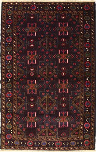 3'9 x 6'6 Baloochi Tribal Afghani Design Area Rug with Wool Pile - | a 4x6 Small Rug | An Authentic Hand Knotted Caucasian Design Rug
