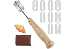 Yitobici Couteau de boulanger, rasoir à pâte, coupe-pain, couteau baguette à long manche pour couteau à pain, avec 10 lames et housse de protection en cuir