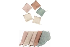 Fonyiunce Lot de 5 Langes Bébé, 23x23cm, Débarbouillettes Bébé en Mousseline, Gaze de Coton Mousselines très Absorbantes, Réutilisables Coton Biologique Naturel, pour Nouveauné Peau Sensible