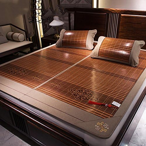 Cool Bamboo Rug Foldable Air-conditioned Mat Double Sided Available Rattan Mattress Summer  Sleeping  Mat Ice Silk Mat 1.5m 1.8m 3-piece (Size : 1.5m (5 ft) bed)