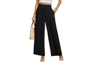 BEIGAI Women Trousers Elasticated High Waist Wide Leg Pants with Pockets Ladies Elegant Loose Lounge Palazzo Pants