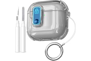 Upeak Custodia Compatibile con AirPods 4 Cover, TPU Trasparente con Blocco Sicuro Case Protettiva per Apple Airpods 4 Generazione 2024 (LED Frontale Visibile) con Kit di Pulizia&Moschettone, Nero