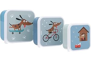 Tutete Set de 3 Fiambreras Infantiles, Cajas Almuerzo de 500ml, 350ml, 300ml, Aptas para Microondas y Lavavajillas, Libre de BPA, Lunch Box Ideales para Guardería y Colegio - Skater Dog