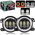 ELTRON TURBO 4 inch led round fog light high brightness adjustable fog light waterproof yellow and white drl light 200w each -12-24v high beam universal fit for all cars models (pack of 2)