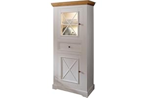 ‎WOODROOM Woodroom Oslo Vitrine Vitrinenschrank Standvitrine Wohnzimmerschrank, Holz, Weiß, BxHxT 79x177x42 cm