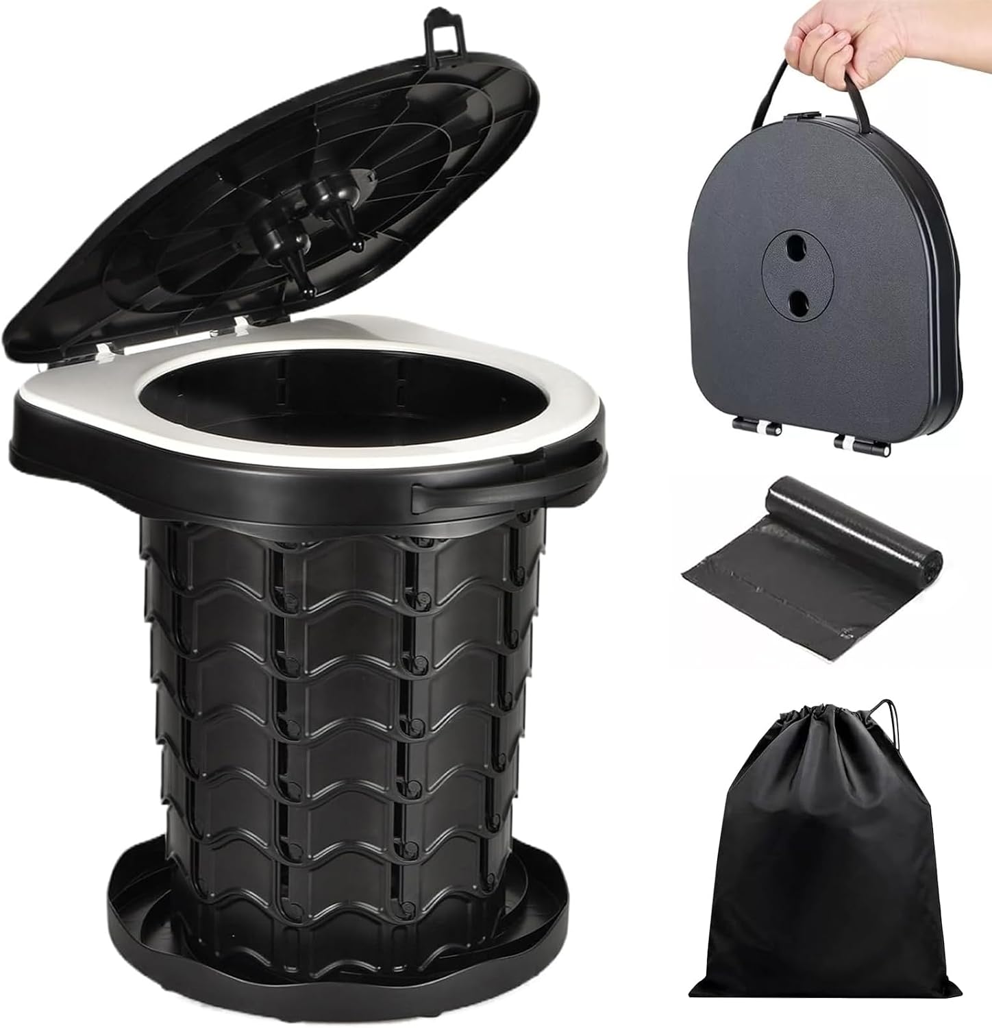 KALBIGRO WC Portatil, 220kg Inodoro Plegable Camper, Baño Portatil Camper con 10 Bolsas de Inodoro Biodegradables, Vater para Senderismo, Acampar, Viajar, Pesca