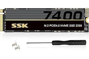 SSK M.2 NVMe SSD 2 TB PCIe Gen 4.0 x4 M.2 SSD Fino a 7400 MB/s, NVMe 2.0 SSD da Gioco Interno Stato Solido Supportano DRAM-less Basso Consumo Energetico, TRIM, Grafene Cuscinetto Termico in Incluso