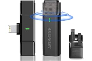 ANDYCINE Microfono Clip per iPad,Play-plug, riduzione del rumore, accoppiamento automatico microfono lavalier wireless con custodia di ricarica per YouTube Facebook Live Stream TikTok Vlog Zoom