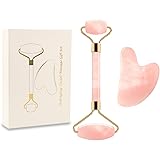 Jade Roller e Gua Sha Raschietti per il viso Set di strumenti,Giada di quarzo rosa, vera giada al 100%