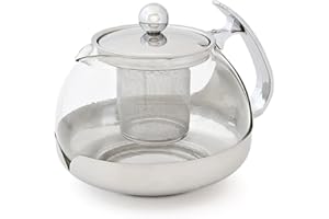 Kabalo 1200ml / 1.2 Litre Modern Contemporary Stylish Clear Glass & Stainless Steel Teapot with Loose Tea Leaf Infuser Kitchen Filter