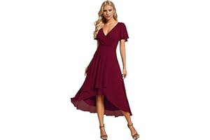 Ever-Pretty Abito da Ospite Scollo A V Maniche A Volant Gonna A Trapezio Abiti Cerimonia Donna Eleganti EG02084